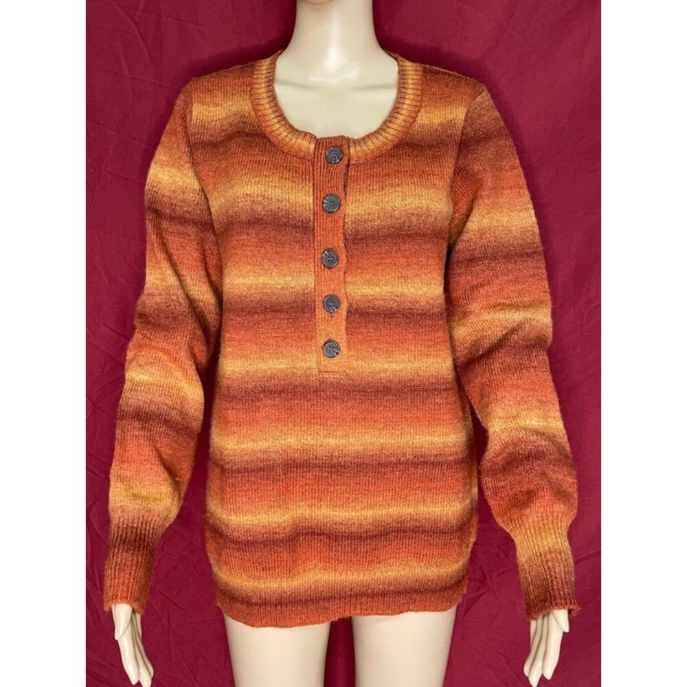 Natural Reflections Rust Cozy Henley Pullover Sweater M NWOT